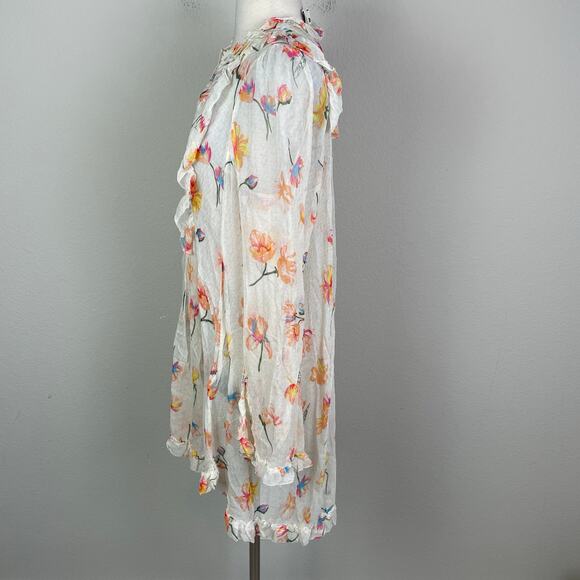 Zadig & Voltaire White Floral Ruffle Rackel Chiffon Long Sleeve Mini Dress Small - Picture 7 of 12